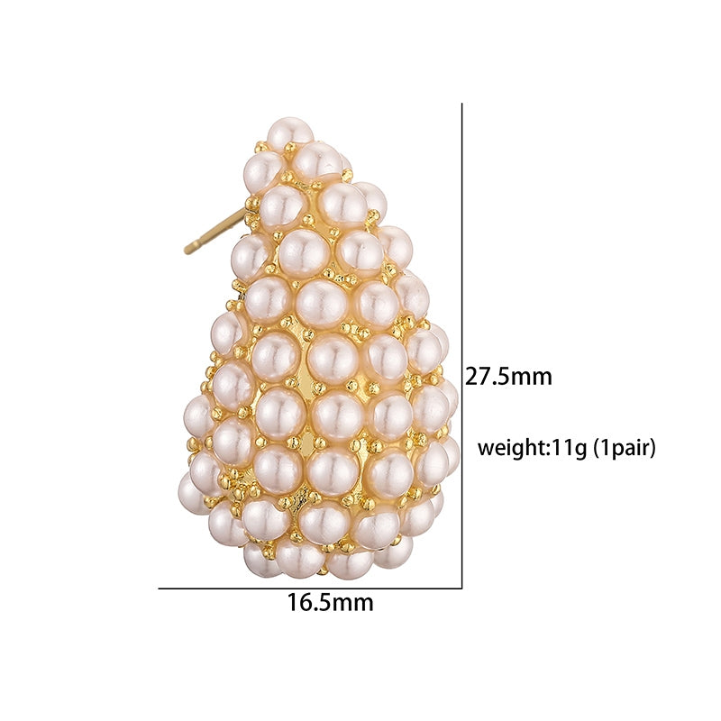 1 Pair Vintage Style C Shape 18k Gold Plated Copper Pearl Ear Studs