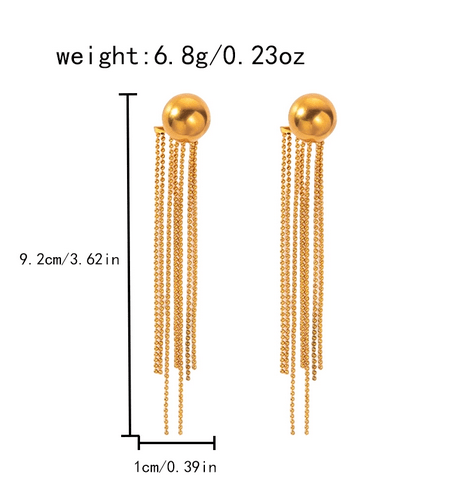 1 Pair Casual Hawaiian C Shape 14K Gold Plated Stainless Steel Tassel Drop Earrings