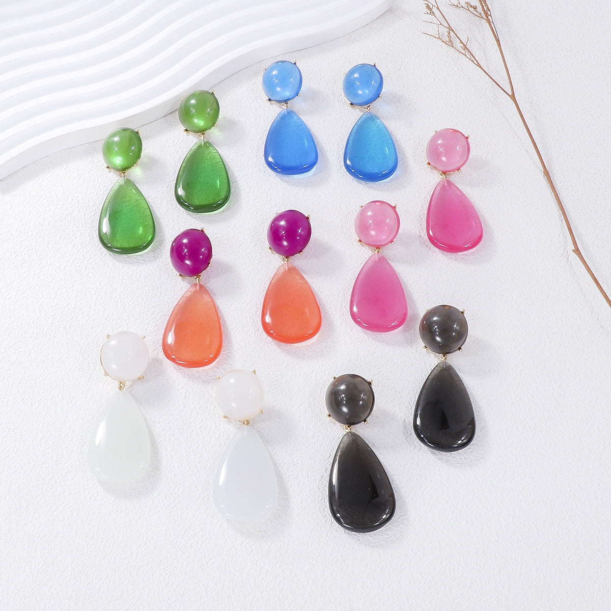 1 Pair Vintage Geometric Water Droplet Resin Enamel Drop Earrings