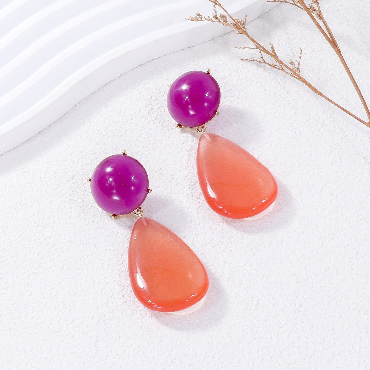 1 Pair Vintage Geometric Water Droplet Resin Enamel Drop Earrings