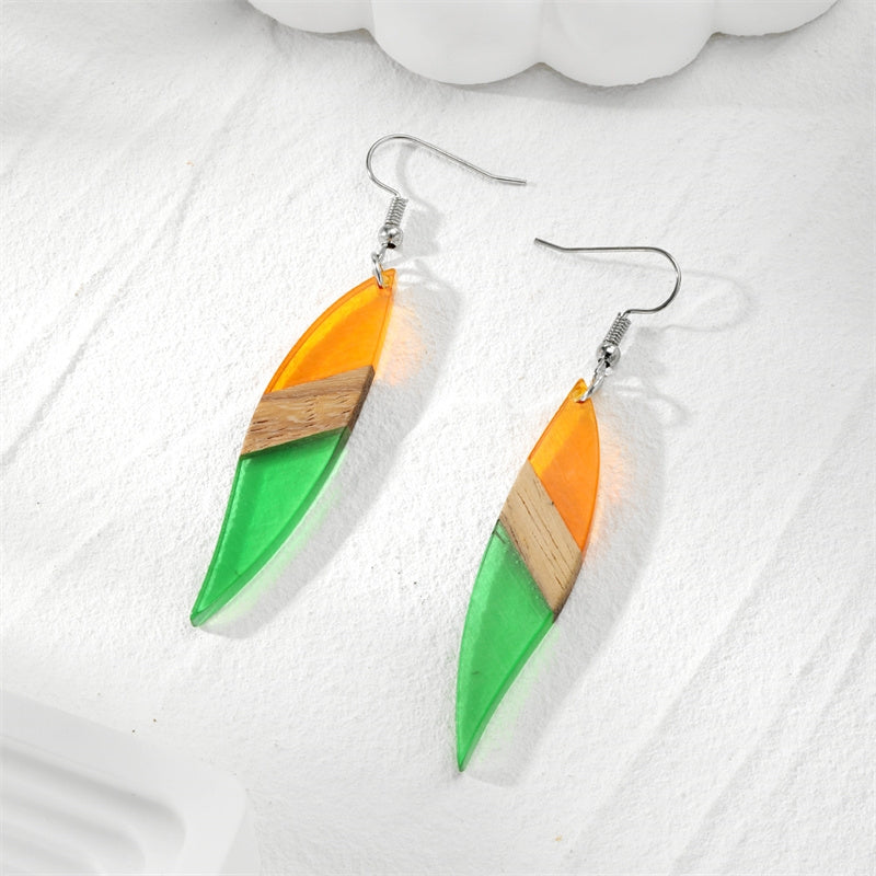 1 Pair Color Block Wood Leaf Drop Earrings