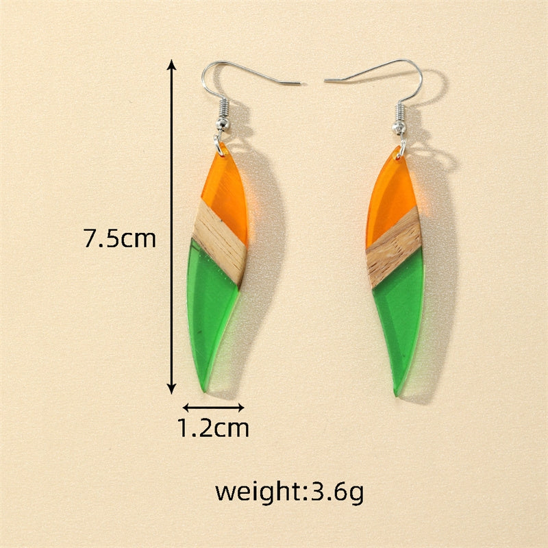 1 Pair Color Block Wood Leaf Drop Earrings