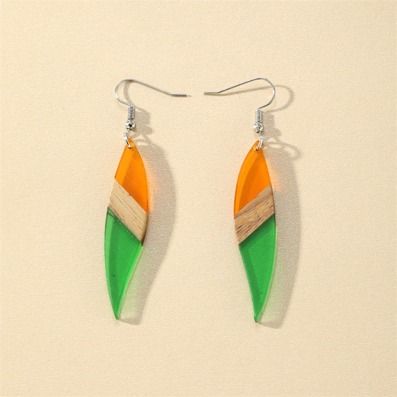 1 Pair Color Block Wood Leaf Drop Earrings