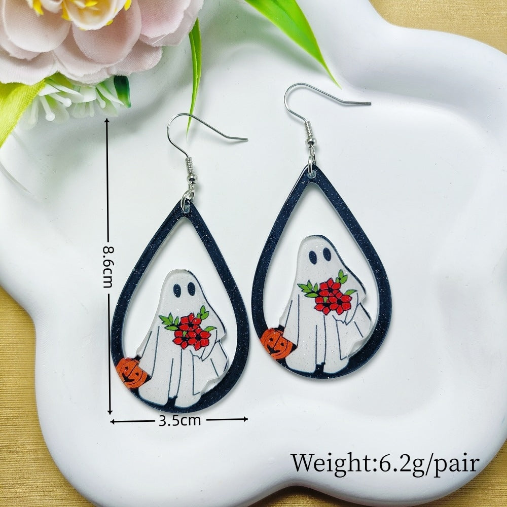 1 Pair Acrylic Floral Ghost Print Drop Earrings