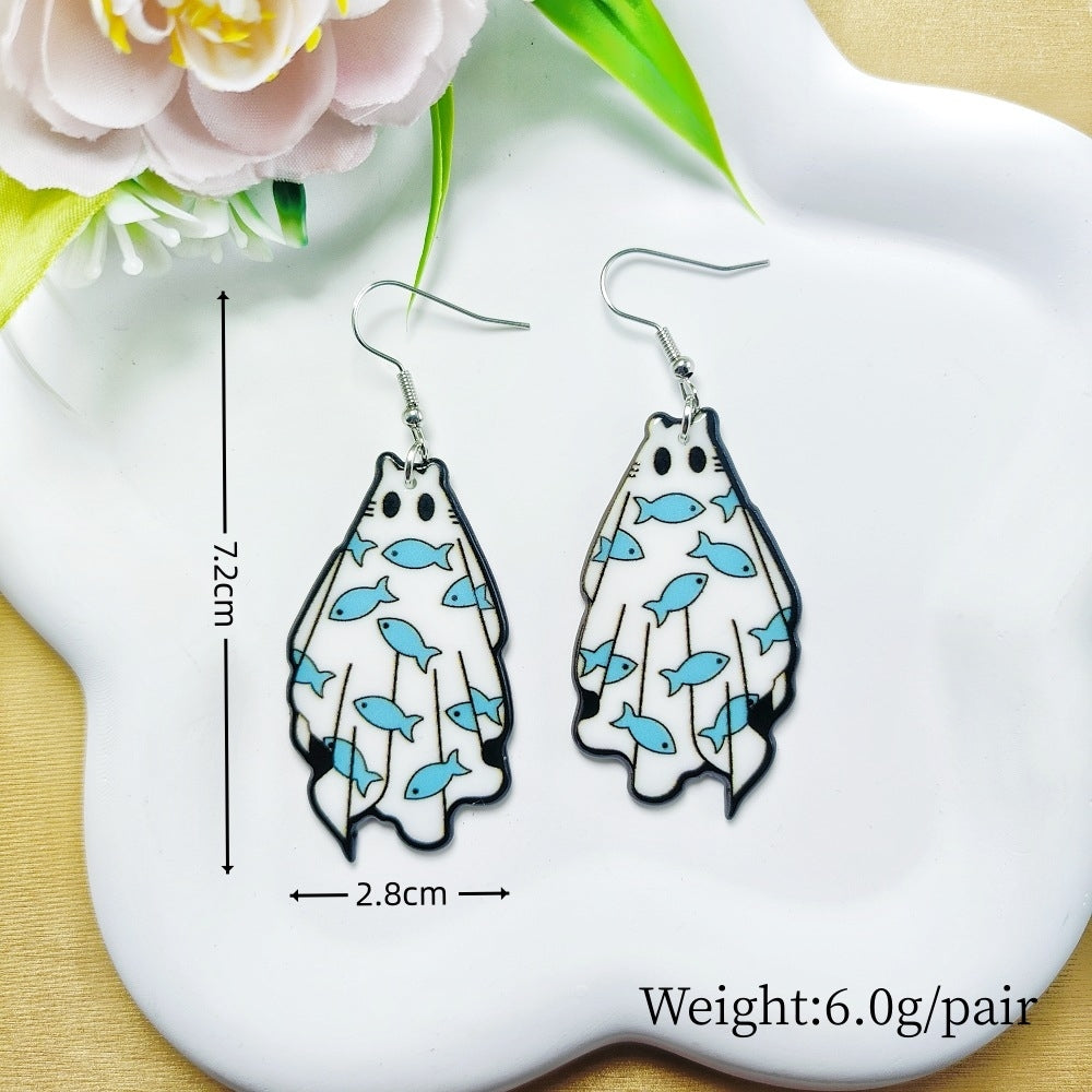 1 Pair Acrylic Floral Ghost Print Drop Earrings