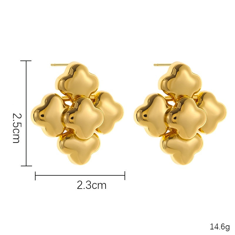 1 Pair Geometric Clover Copper Ear Studs - Unique Design Earrings for Women