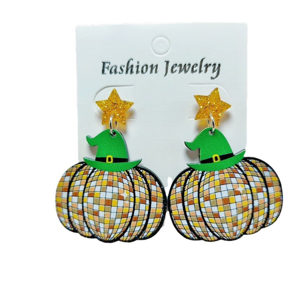 1 Pair Halloween Geometric Pumpkin Acrylic Drop Earrings