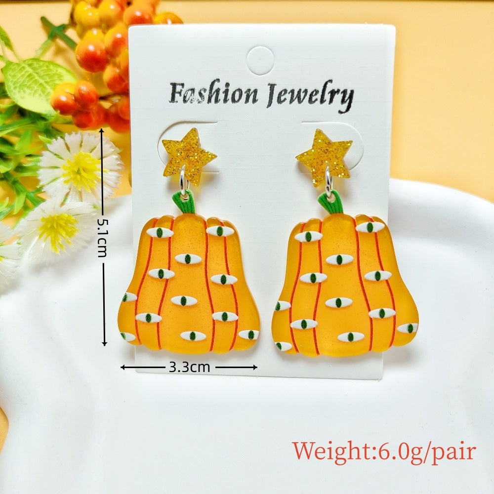 1 Pair Halloween Geometric Pumpkin Acrylic Drop Earrings