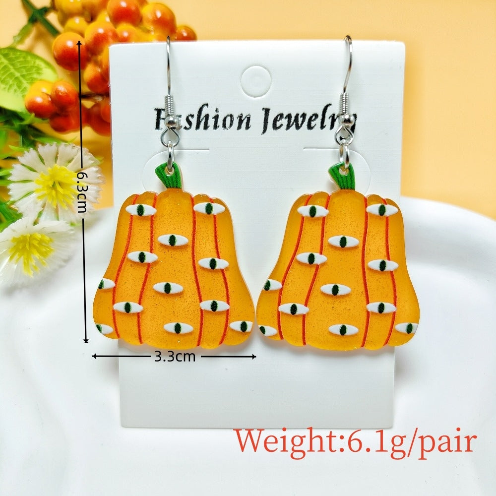 1 Pair Halloween Geometric Pumpkin Acrylic Drop Earrings