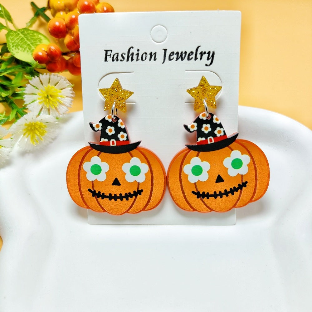 1 Pair Halloween Geometric Pumpkin Acrylic Drop Earrings