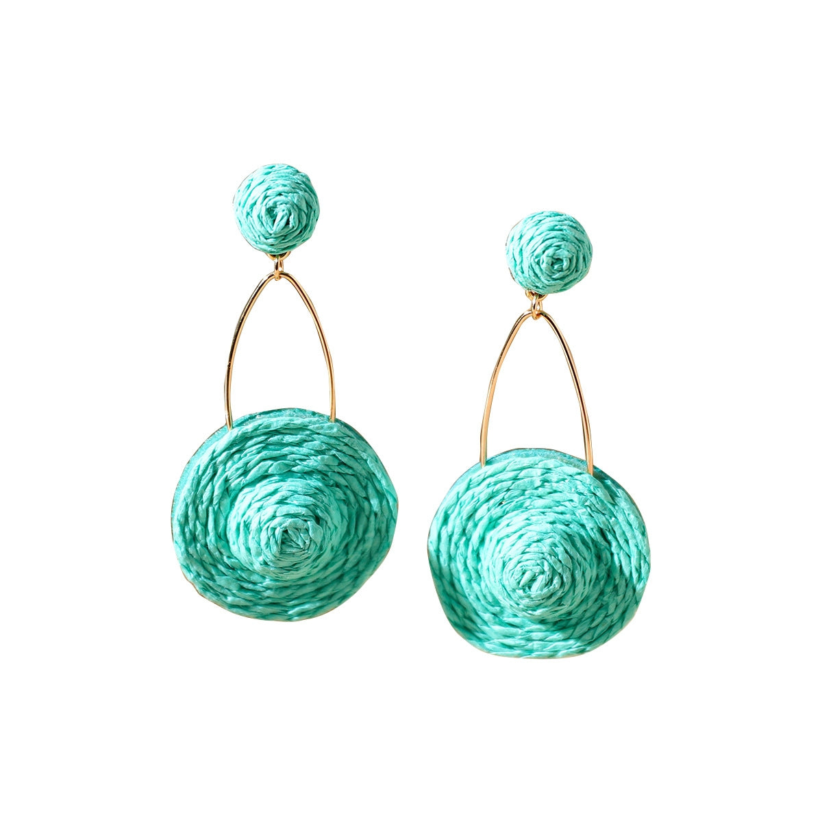 1 Pair Bohemian Raffia Woven Geometric Metal Drop Earrings