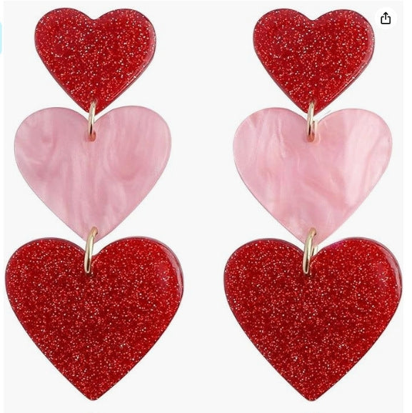 1 Pair Casual Heart Shape Acrylic Drop Earrings - Valentine's Day Edition