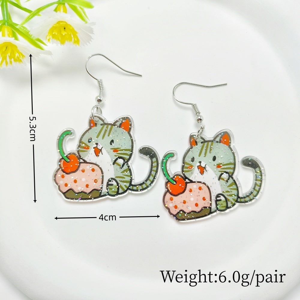 1 Pair Casual Simple Style Letter Cat Arylic Drop Earrings