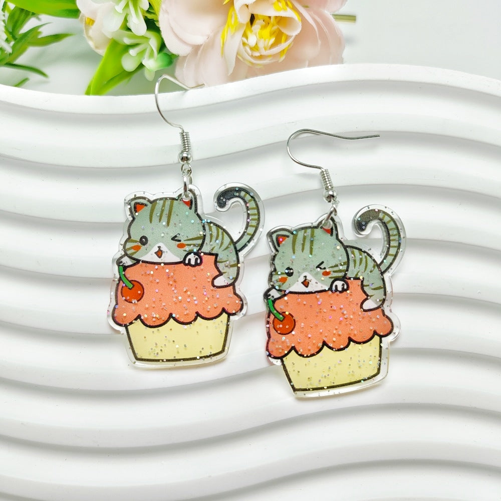 1 Pair Casual Simple Style Acrylic Cat and Animal Drop Earrings