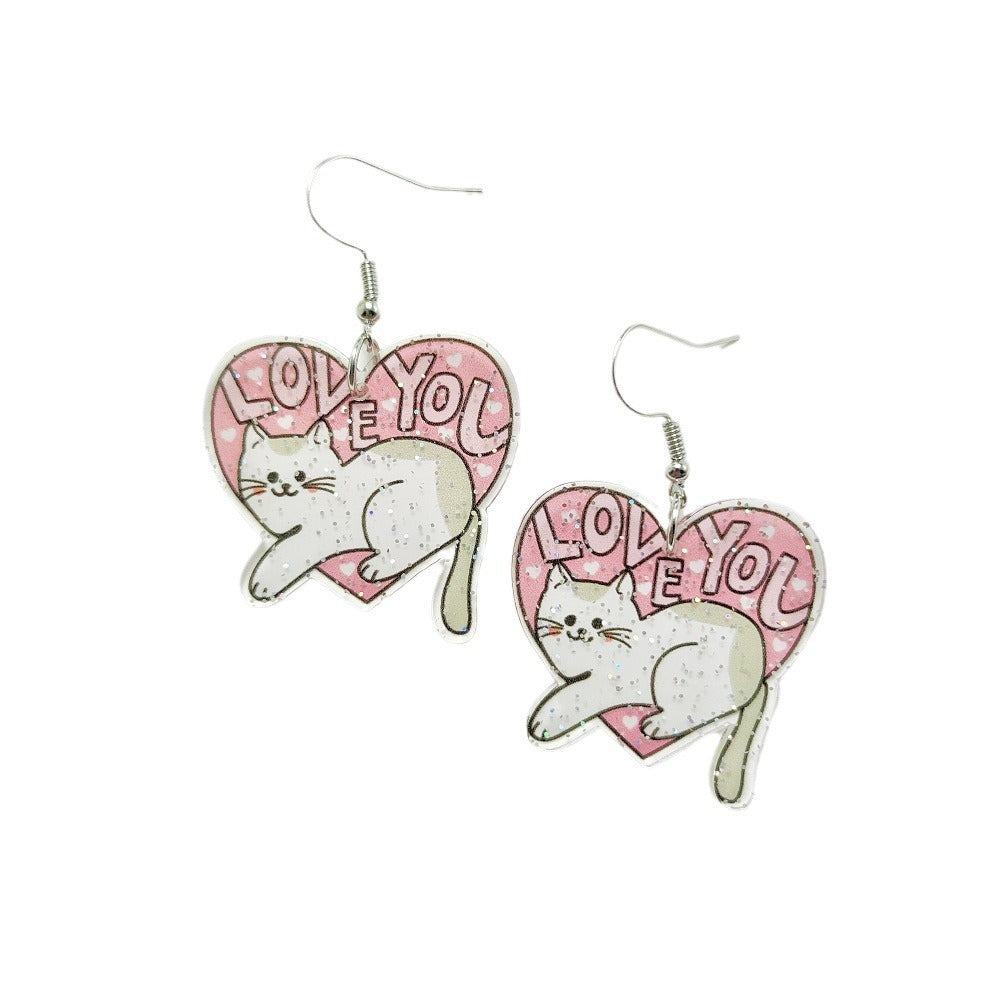 1 Pair Casual Simple Style Letter Cat Arylic Drop Earrings