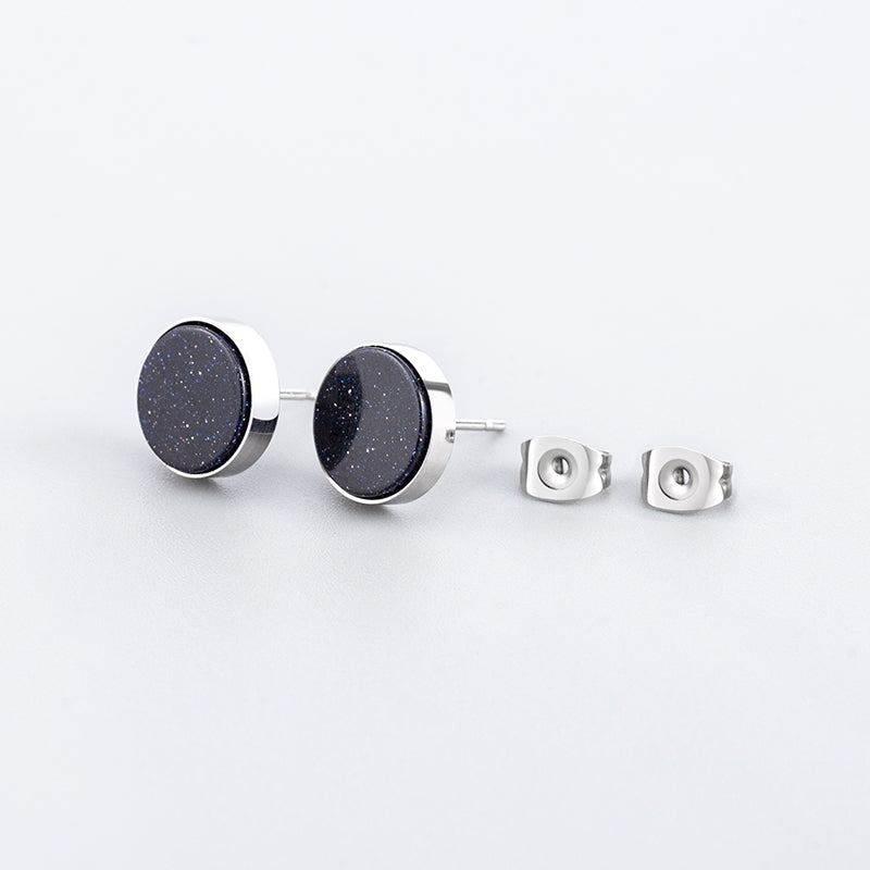 1 Pair Minimalist Round Stainless Steel Natural Stone Stud Earrings