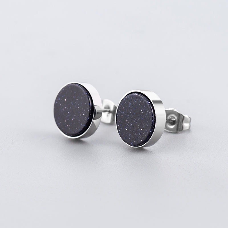 1 Pair Minimalist Round Stainless Steel Natural Stone Stud Earrings