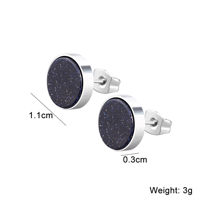 1 Pair Minimalist Round Stainless Steel Natural Stone Stud Earrings