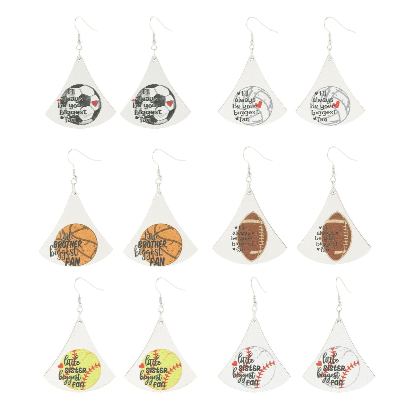 1 Pair Casual Sports Letter Basketball Football Printing Wood Drop Earrings