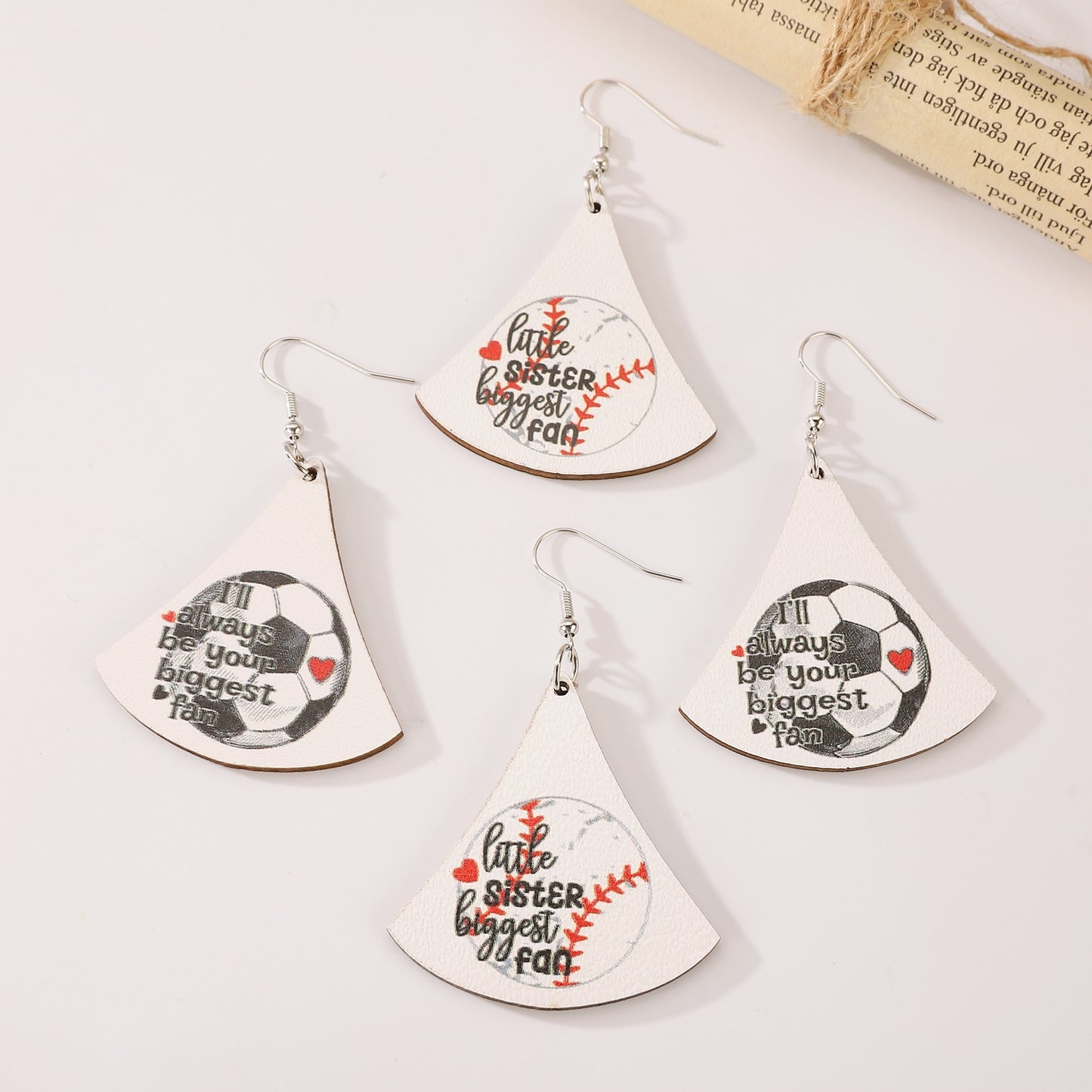 1 Pair Casual Sports Letter Basketball Football Printing Wood Drop Earrings