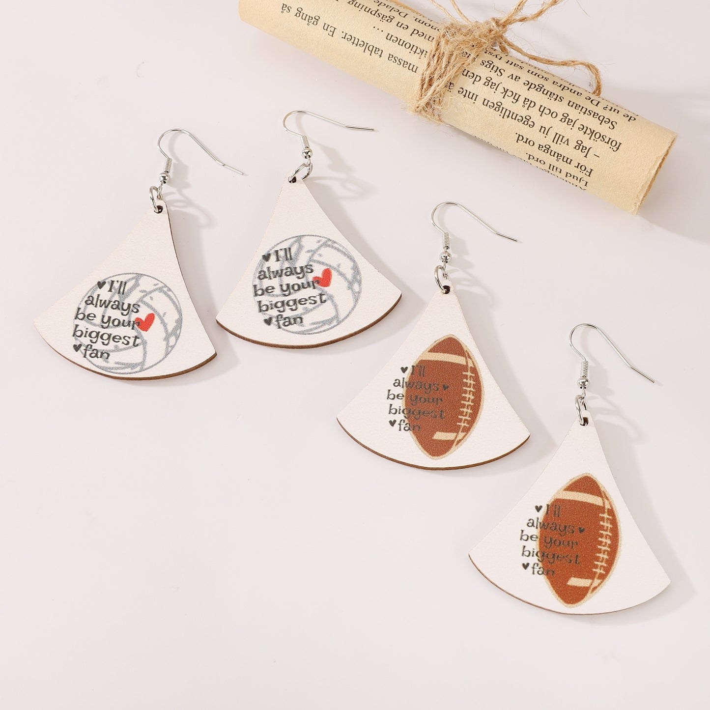 1 Pair Casual Sports Letter Basketball Football Printing Wood Drop Earrings