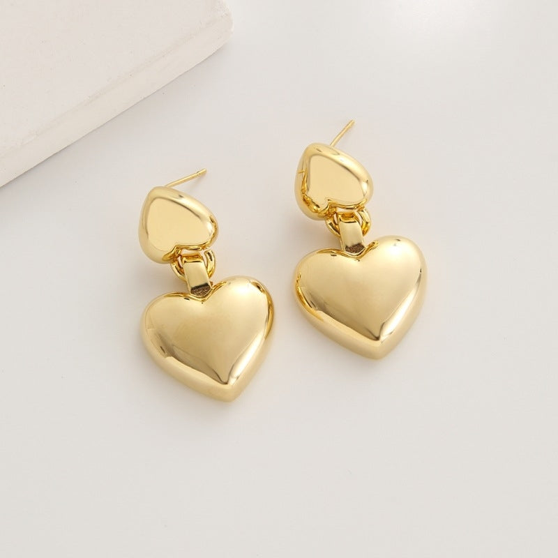 1 Pair Minimalist Heart Shape 24K Gold Plated Copper Stud Earrings