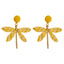 Dragonfly Raffia Gold Plated Drop Earrings - Bohemian Vacation Style