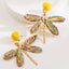 Dragonfly Raffia Gold Plated Drop Earrings - Bohemian Vacation Style