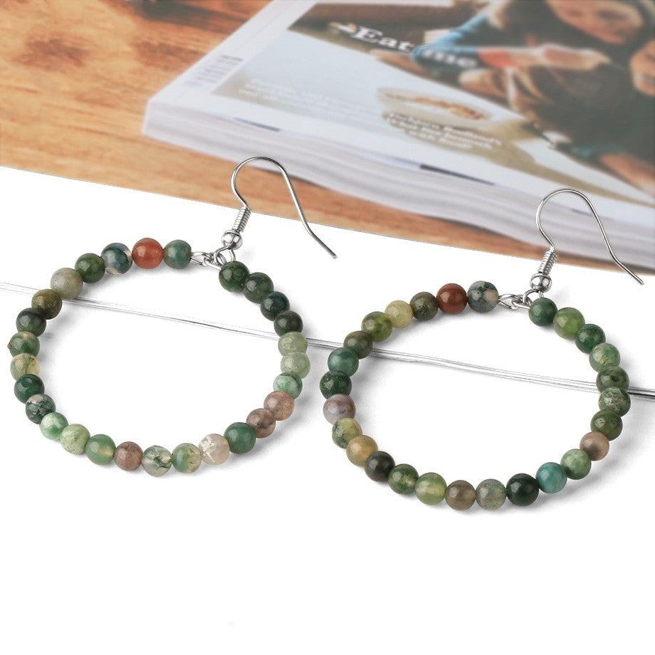 1 Pair Casual Vacation Round Beaded Plating Alloy Natural Stone Crystal Drop Earrings