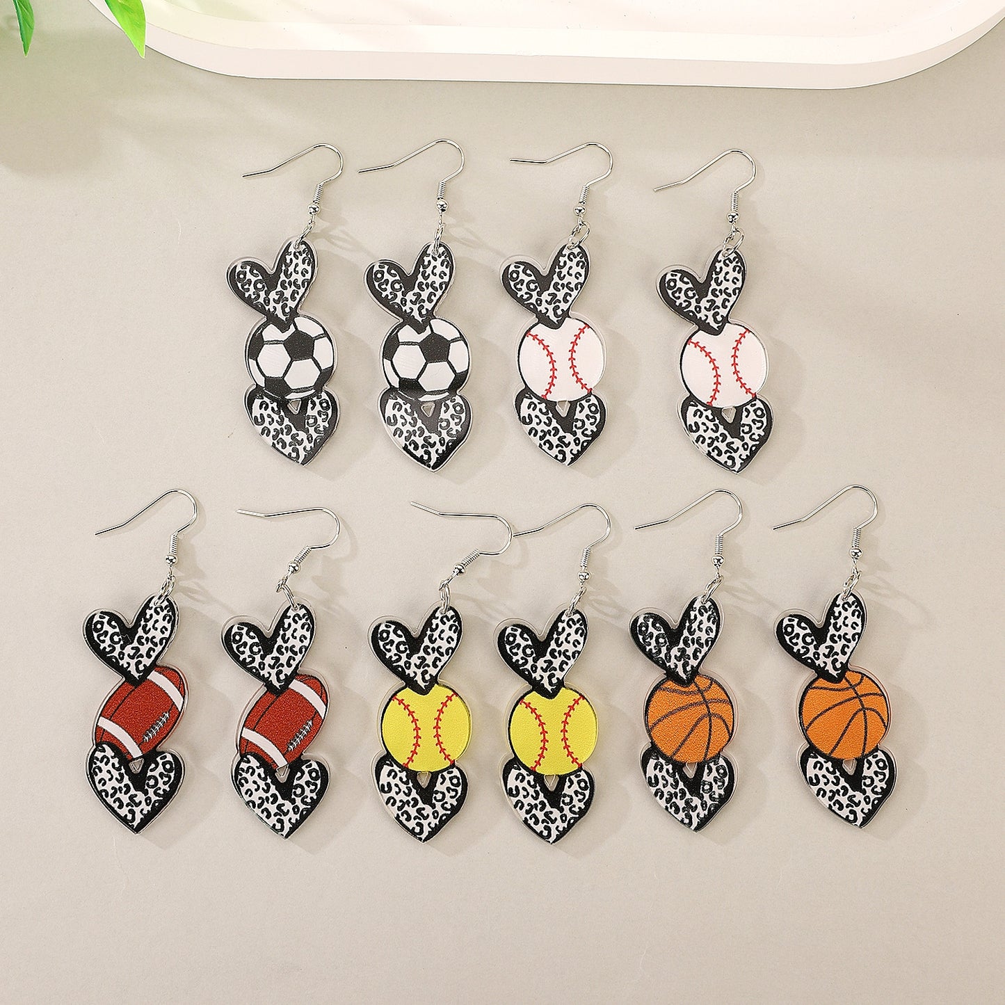 1 Pair Classic Sports Series Heart Shape Acrylic Drop Earrings