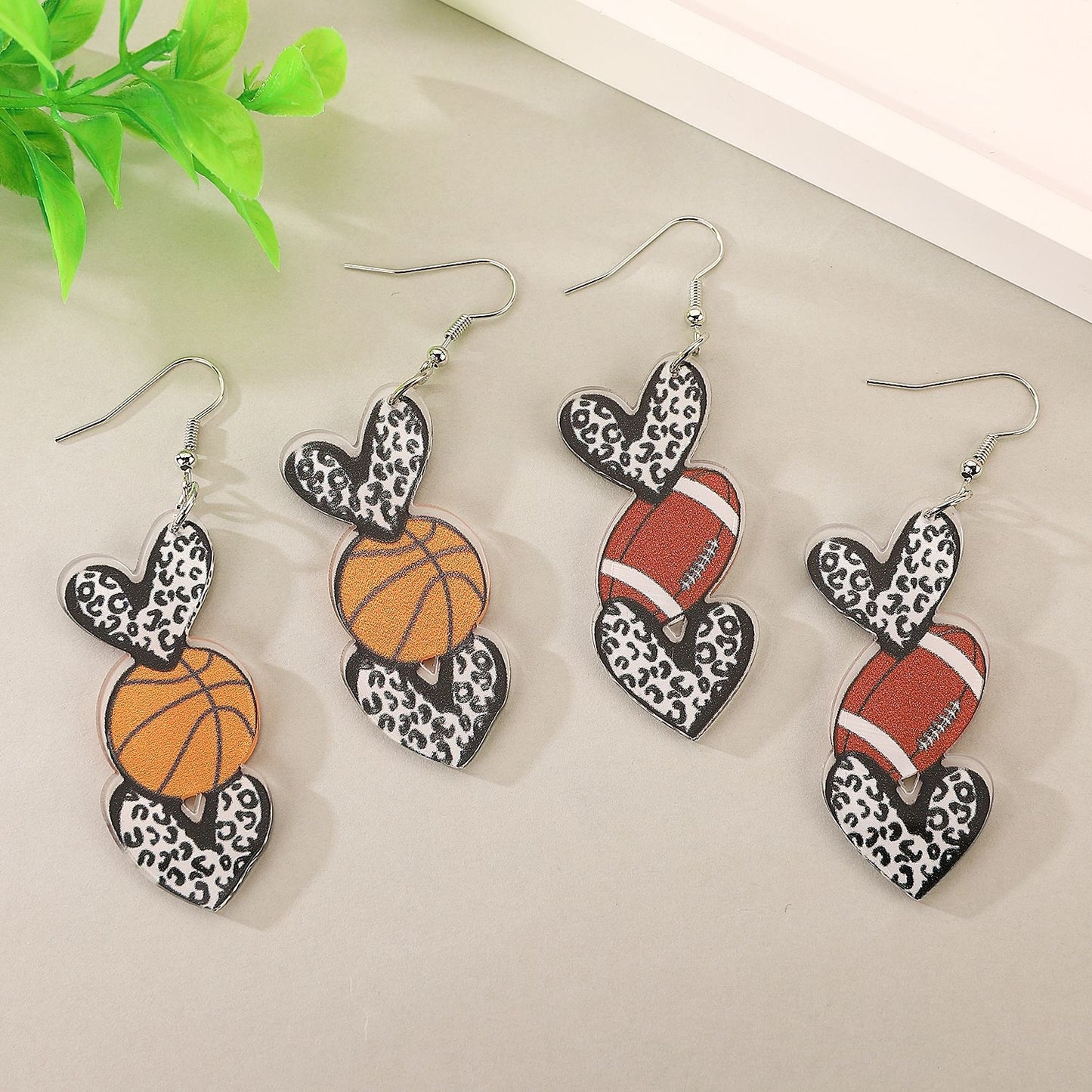 1 Pair Classic Sports Series Heart Shape Acrylic Drop Earrings