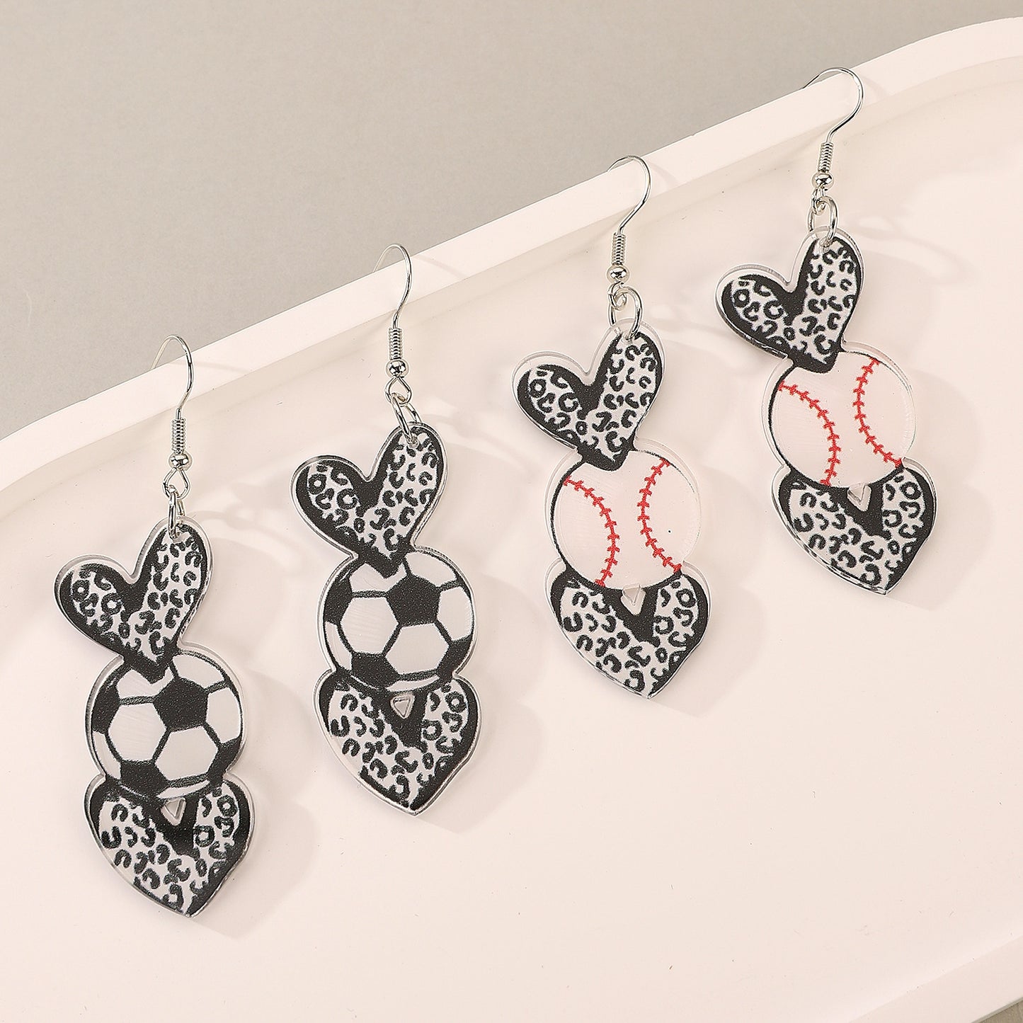 1 Pair Classic Sports Series Heart Shape Acrylic Drop Earrings