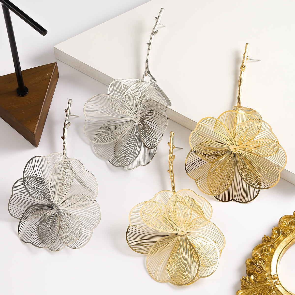 Classic Floral Iron Drop Earrings - Fashion Statement Jewelry for Women