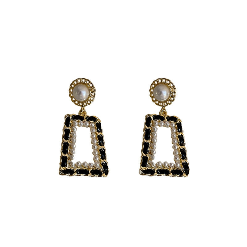 Classic Heart Shape Inlay Alloy Drop Earrings with Pearl and Rhinestone Detailing