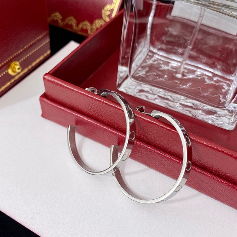 C Shape Titanium Steel Hoop Earrings - Vintage Minimalist Design