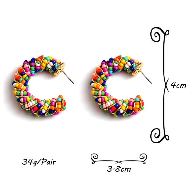 1 Pair Color Block Seed Bead Oval Hoop Earrings