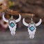 Cowboy Style Cattle Alloy Ear Hook with Turquoise Bull Head Earrings