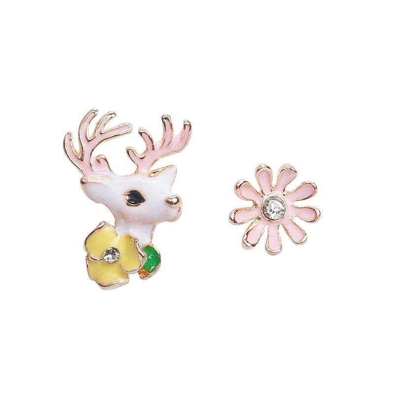 Cute Animal Enamel Inlay Diamond Stud Earrings for Women - Flamingo, Parrot, Unicorn Design