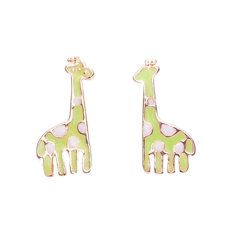 Cute Animal Enamel Inlay Diamond Stud Earrings for Women - Flamingo, Parrot, Unicorn Design