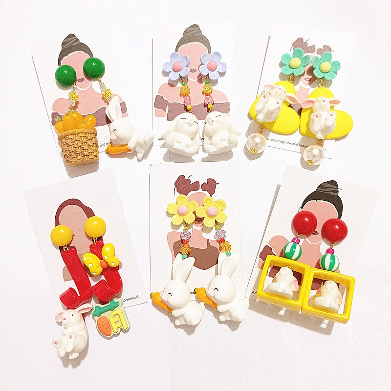 1 Pair Cute Cartoon Rabbit Resin Drop Earrings for Women