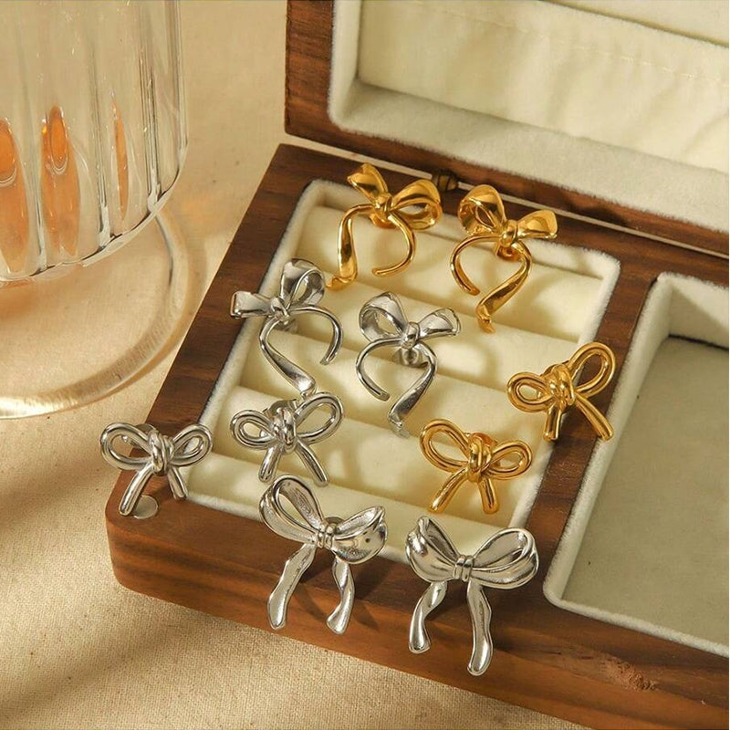 French Style Bow Knot Alloy & Titanium Steel Earrings - Light Luxury Stainless Steel Studs for Women