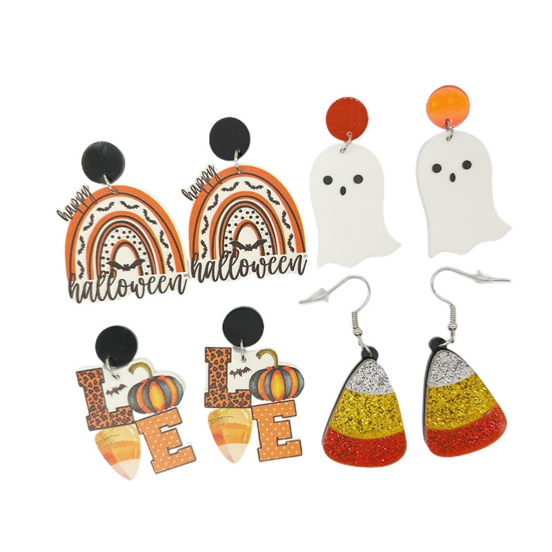 1 Pair Cute Pumpkin Ghost Acrylic Drop Earrings