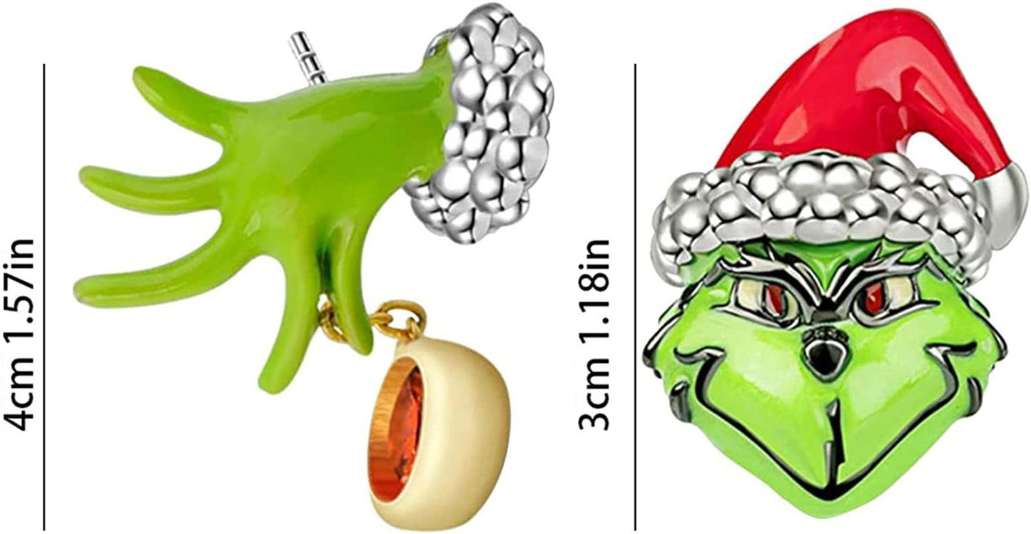 1 Pair Cute Geometric Christmas Hat Alloy Stud Earrings with Green Grinch Pendant