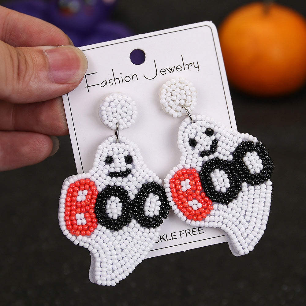 1 Pair Cute Pumpkin Letter Skull Beaded Drop Earrings