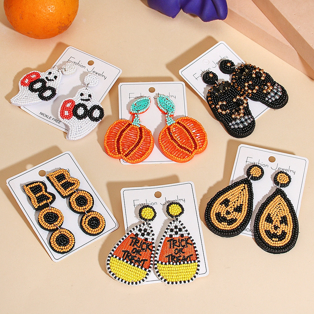 1 Pair Cute Pumpkin Letter Skull Beaded Drop Earrings