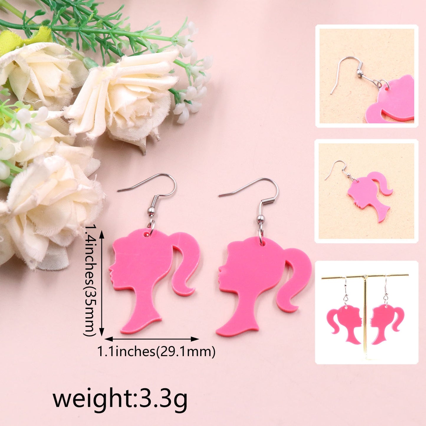 1 Pair Cute Cartoon Character Acrylic High Heel Earrings - Hot Pink Statement Jewelry