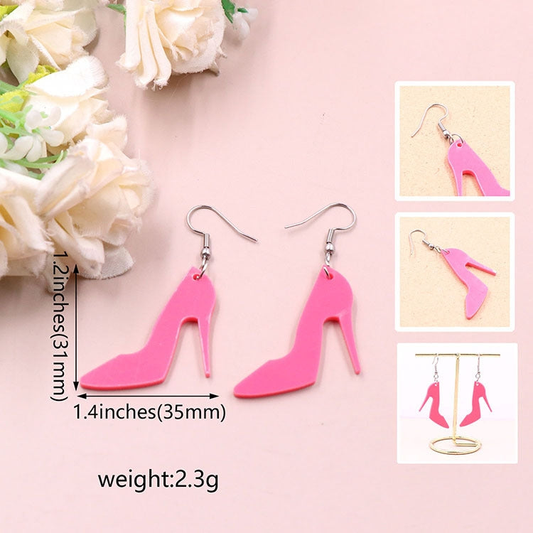 1 Pair Cute Cartoon Character Acrylic High Heel Earrings - Hot Pink Statement Jewelry