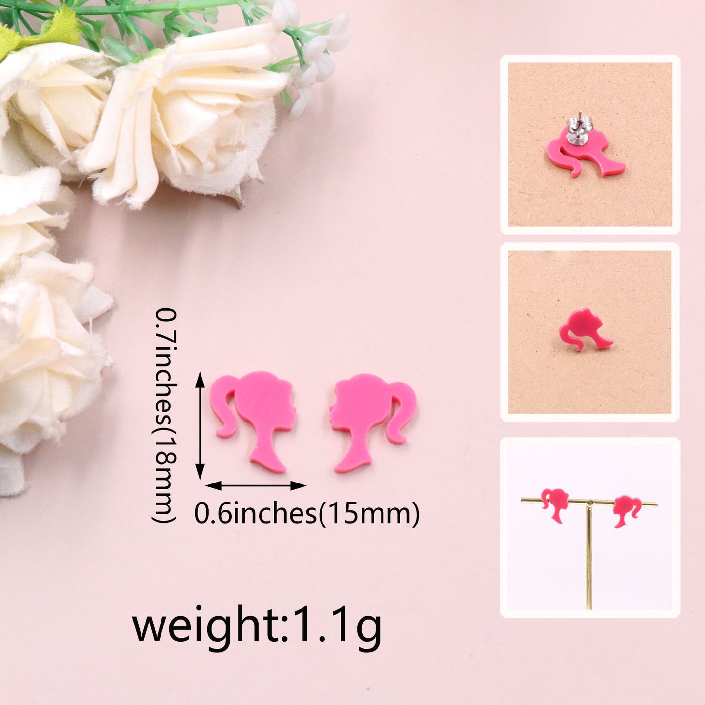 1 Pair Cute Cartoon Character Acrylic High Heel Earrings - Hot Pink Statement Jewelry