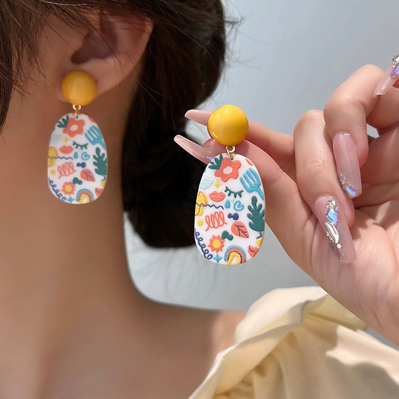 1 Pair Cute Geometric Floral Acrylic Drop Earrings