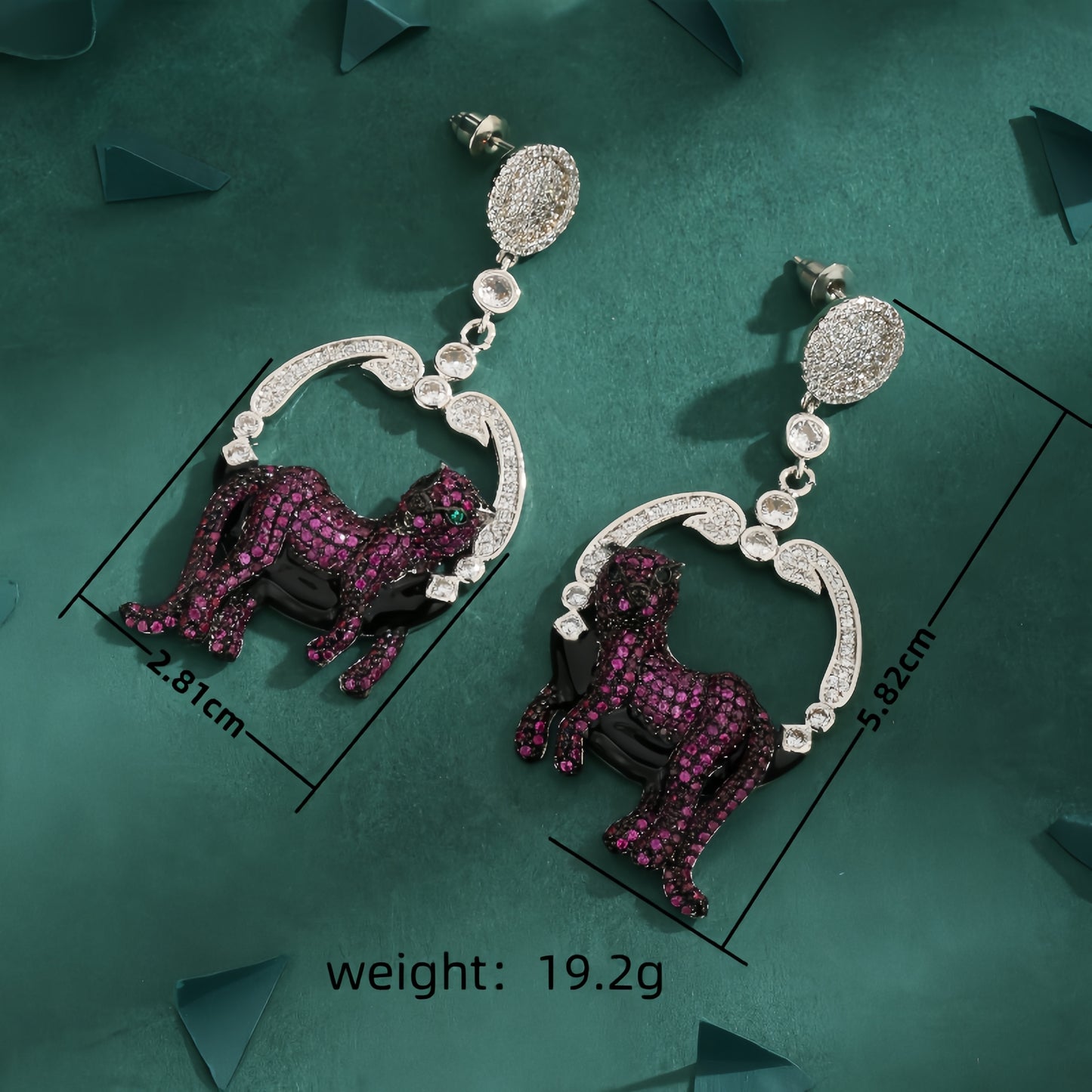 Elegant Jaguar Inlay Zircon Copper White Gold Plated Drop Earrings